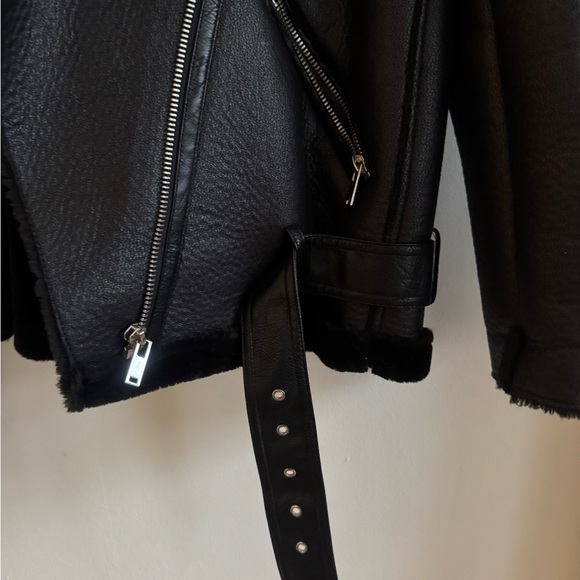 Women’s L Zara Black Faux Leather Bomber Jacket - Picture 4 of 6